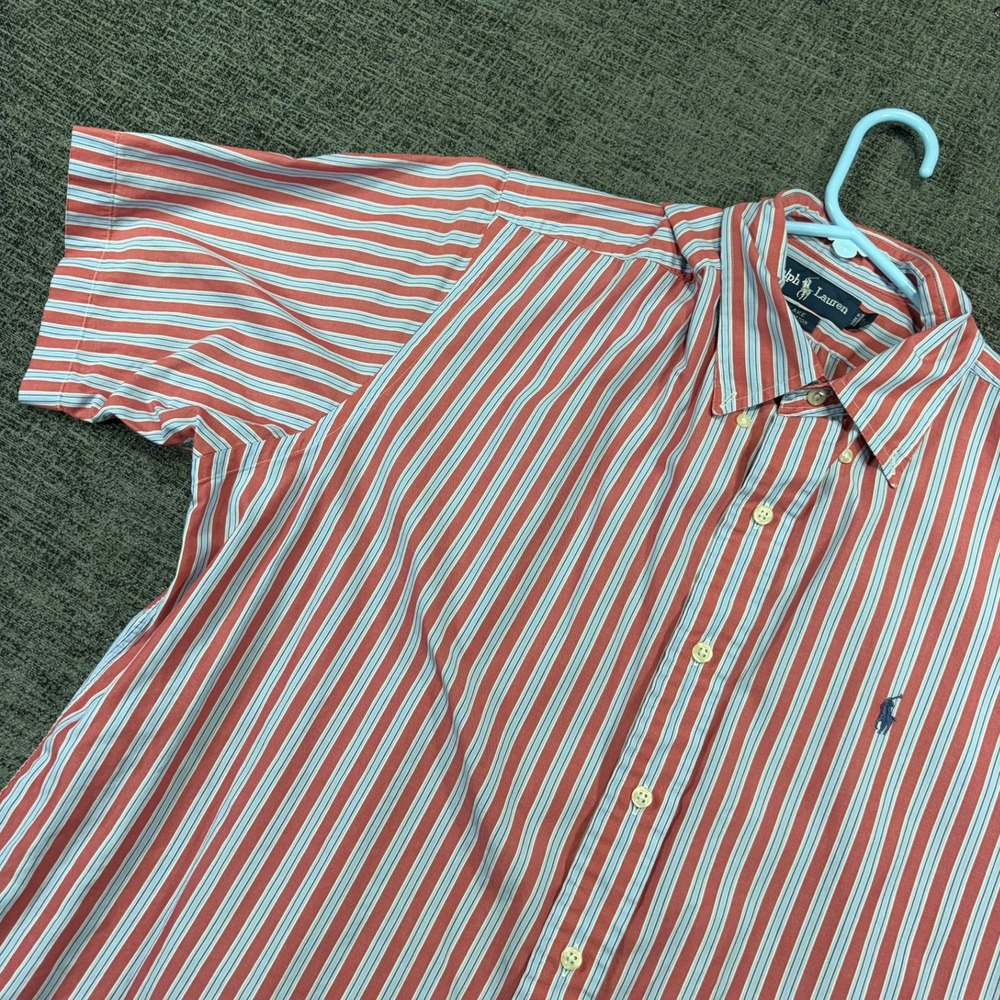 Ralph Lauren Blake Shirt Mens Large Red White Blue Striped Short Sleeve Cotton